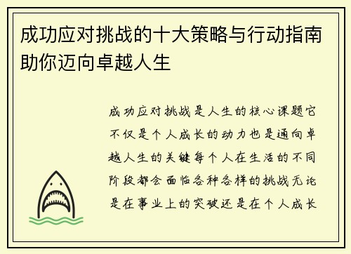 成功应对挑战的十大策略与行动指南助你迈向卓越人生